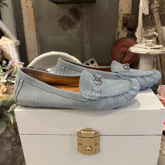 Coach ARLENE SUEDE Leather HORSE BIT Driving LOAFER Moccasin Light BLUE 9/39 - Picture 4 of 11